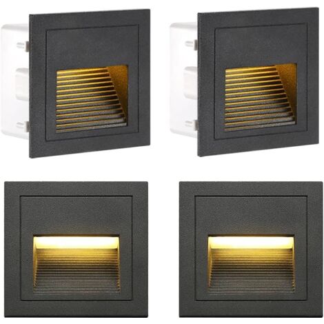 YIDOMDE Ensemble de 4 LED Applique Encastré Murale Carré, Blanc Chaud IP65 Lumières D'escalier, Lumières de Marche, Aluminium, Éclairage et Lumières Décoratives (1/5)
