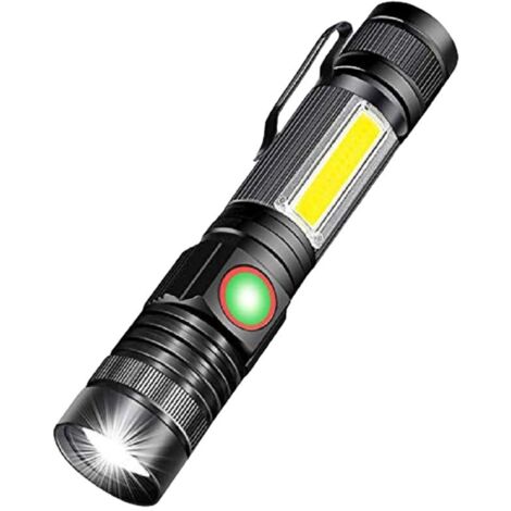 Lampe Torche Led Rechargeable Par Usb, Cob Lampe De Poche Super Lumineuse Étanche Zoom Réglable Mise Au Point Puissante Tactique Lampe Pour Camping En Plein Air D'urgence