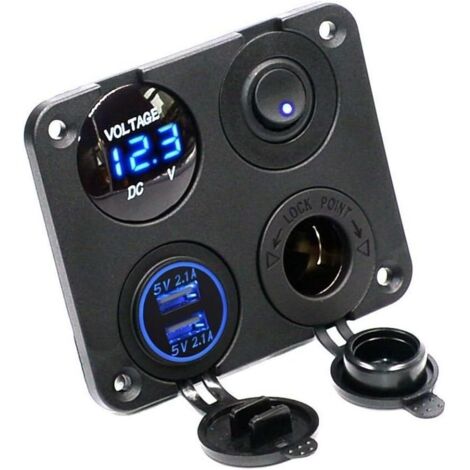 AIDUCHO 4 En 1 Panneau De Fonction De Chargeur Usb Double Voltmetre De Led Bleu Fiche De Courant 12v Commutateur De Marche/Arret (1/5)