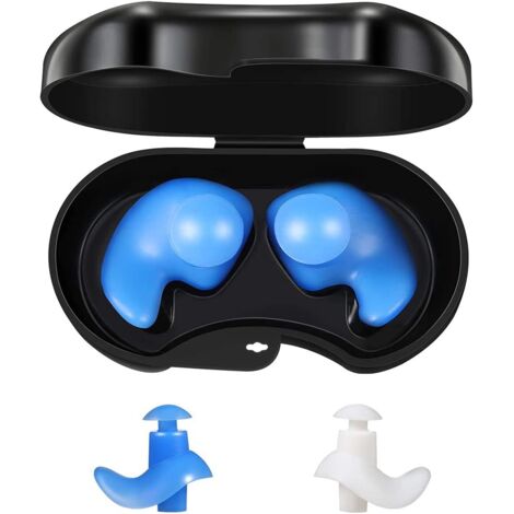 AIDUCHO Lot de 2 paires de bouchons d'oreille en silicone étanche réutilisables pour la natation, la douche, le surf et d'autres sports nautiques(blanc, bleu)