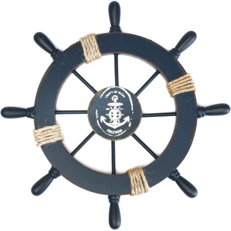 AIDUCHO 28 Cm Roue De Bateau Nautique En Bois Bois De Plage Bateau De Direction Art Mural Roue De Bateau En Bois Décoration Murale Sur Le Thème De La Plage Décoration Intérieure(Bleu) (1/5)