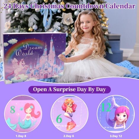 AIDUCHO 2024 Calendrier De L'avent Princesse Noël Compte À Rebours Calendrier Enfants Filles 24 Jours Compte À Rebours Calendrier Avec Accessoires De Cheveux Collier Cadeau Surprise (1/4)