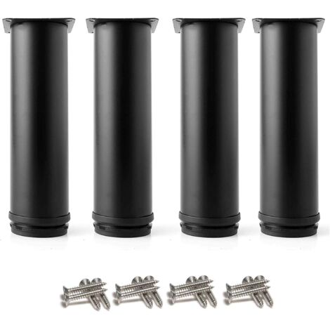 AIDUCHO 4 Pieds Noir Réglables 150 Mm De Hauteur Épaissir Les Pieds D'armoire Pieds De Table Pieds De Meubles, Acier Inoxydable Hauteur Réglable 0-15 Mm Venez Avec Des Vis En Acier Inoxydable (1/4)