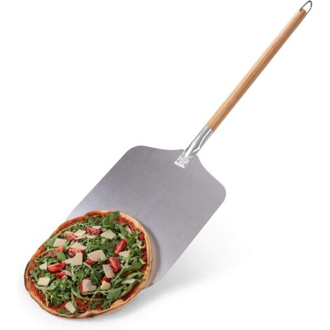 Pelle à pizza professionnelle 12 pouces – Aluminium poli haute qualité – Surface 30,5 x 30,5 cm – Poignée en bois extra-longue 41,5 cm – Rhafayre