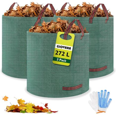 RHAFAYRE 3 x 272L Sacs à déchets de jardin, étanche Heavy Duty Grande Sacs avec poignées, pliable et réutilisable (1/5)