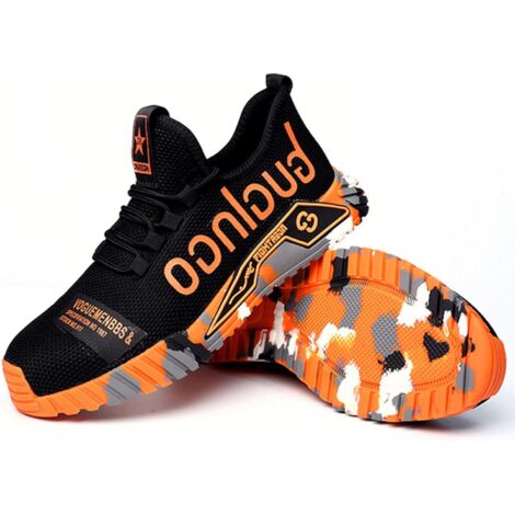 AIDUCHO Chaussures De Sécurité Pour Hommes Baskets À Bout En Acier Chaussures De Travail Légères Femmes Baskets Industrielles Respirantes Baskets Respirantes En Maille,Orange 44 (1/5)