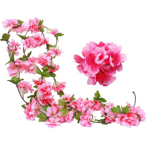 LangRay 2 Pack 230cm Faux Cerise Vigne Fleurs Plante Artificielles Lierre Suspendu Guirlande de Soie aux Feuilles Vertes pour Intérieur Extérieur Accueil Hôtel Jardin Fête Mariage Art Décor (Rouge)