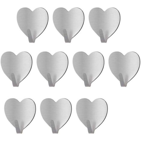 AIDUCHO Crochet Adhésifs Forme de Coeur, 4/10 Pièces Crochet Mural Inoxydable 304 Crochets Muraux 3M Imperméable pour Porte Cuisine Famille et Bureau Salle de Bains Verre Chambre (10 Pièces) (1/5)