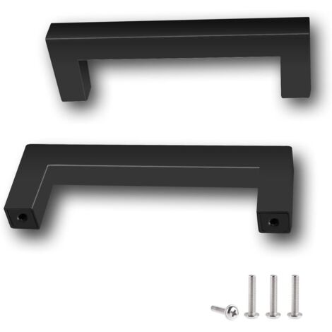 AIDUCHO Vente De Gros- Lot De 2 Poignées De Meuble Noires De L’entraxe 96 Mm Pour Armoires De Cuisine, Poignées De Tiroir En Acier Inoxydable, Poignées De Porte Noires Pour Armoires De Cuisine