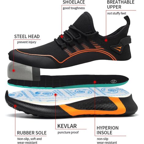 AIDUCHO Chaussures De Sécurité Hommes Femmes Avec Capuchon D'orteil En Acier, Entraîneurs De Sécurité Confortables Légers Smash Et Ponction De Chaussures De Travail Résistant Bleu-42 (1/4)