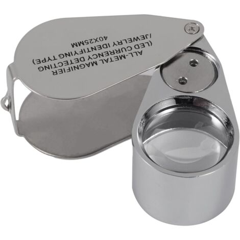 LangRay Loupe de boucle de bijoux illuminée en métal 40X, loupe pliante de poche pour les yeux de bijoutiers avec LED (détection de monnaie par LED / identification de bijoux) (1/5)