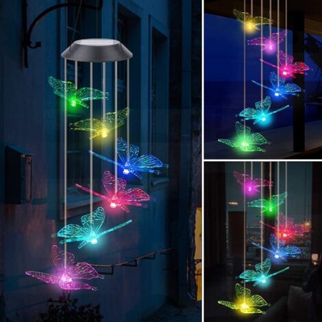 LangRay Carillon Éoliens Solaires, Carillon de Vent Papillon Changement de Couleur LED Solaire Étanche Intérieure Extérieure Décoration pour Jardin, Fête, Patio, Pelouse, Cour, Porch, Véranda, Terrass (1/6)