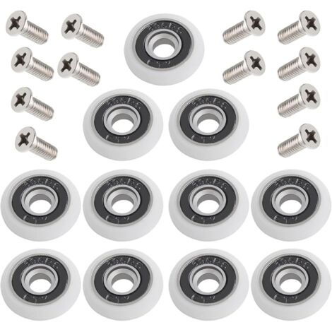 AIDUCHO 12 Pièces Roulette Porte De Douche Roue, Roulette Porte Coulissante, Roulette Porte Coulissante Douche, Roulette Porte, Avec Des Vis, Pour Coulissante De Douche, Blanche, 19mm (1/5)