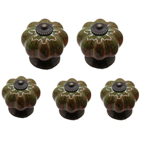 AIDUCHO Lot De 5 Poignées De Tiroir De Style Européen En Céramique Émaillée En Forme De Citrouille (Vert) (1/5)