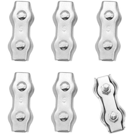 6 Pièces M5 Duplex Pinces En Acier Inoxydable Connecteur De Corde Pince De Câble Métallique En Acier Inoxydable Pour Câble Métallique 4 Mm Pince De Câble En Acier Inoxydable (1/5)