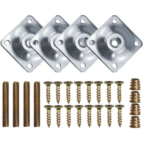AIDUCHO Plaques De Montage De Pieds De Meubles 4 Pièces Metal Carré Plaques De Montage De Pied Plaques De Fixation Jambes De Canapé Avec Boulons Et Vis Pour Canapé Sièges Argent 48 X 48 Mm