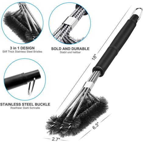 Aiducho – Brosse de nettoyage barbecue 3 en 1 – Poignée longue 43.3 cm – Poils acier inoxydable pour nettoyage rapide et efficace – Compatible tous grils