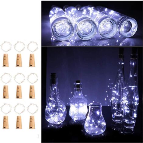 AIDUCHO La Bouteille Lumière Led Bouteille Lumière Fée Lumières Bouteille Liège 2 M 20 Led Veilleuse Bouteille De Vin Fête De Mariage Décoration Romantique (Blanc) 9 Pièces (1/5)