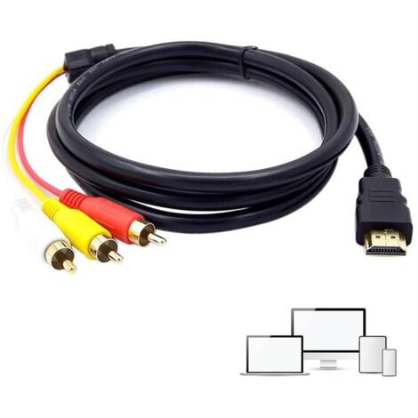 AIDUCHO HDMI Mâle vers 3-RCA, Câble Adaptateur HDMI vers RCA 1080P, Cordon de Transmission Audio et Vidéo 1.5M, Compatible avec Moniteurs, Projecteurs et TV Stick, Pas de Conversion de Signal Nécessai (1/5)