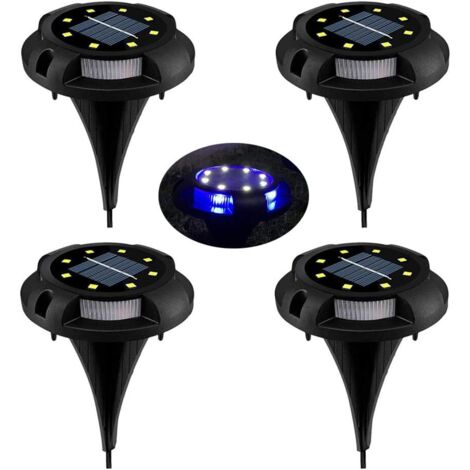 AIDUCHO Éclairage De Pelouse Solaire À Led, 8 Led 4 Pack Spot Lampe Solaire Jardin Etanche Ip65 Pelouse Lumière Decorative Pour Chemin Jardin Terrace Cour Pelouse Blanc,(Blanc Naturel + Bleu)