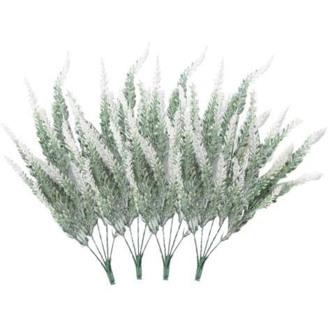 LangRay 4 bouquets de fleurs artificielles floqué fleurs artificielles plante de lavande fleurs artificielles décoration en pot (blanc) (1/5)