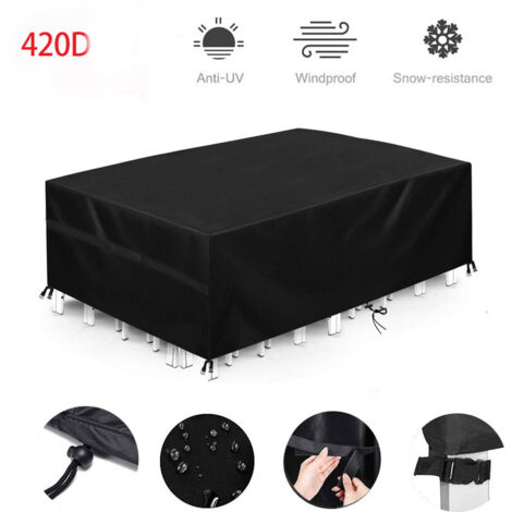 Housse Pour Salon De Jardin, Imperméable, Résistance Au Vent, Anti-Uv, Robuste En Tissu Oxford 420d Housse De Protection Pour Table, Housse De Table Jardin, Rectangulaire - Noir 170x94x70