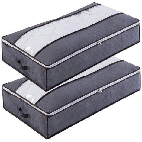 AIDUCHO Sac De Rangement Sous Lit , Rangement Sous Lit Grande Non-Tisse Pliable, Sacs De Rangement Pour Couette Édredons Couvertures Oreillers Jouets Vêtements (100x 50 X 18 Cm), Gris Lot De 2
