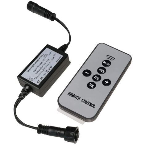 AIDUCHO Variateur d'intensité de lumières avec télécommande sans fil RF étanche IP67 pour lumières LED, câble d'extension noir, connecteurs CC mâle et femelle