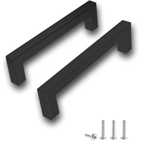 AIDUCHO Vente De Gros- Lot De 2 Poignées De Meuble Noires De L’entraxe 128 Mm Pour Armoires De Cuisine, Poignées De Tiroir En Acier Inoxydable, Poignées De Porte Noires Pour Armoires De Cuisine