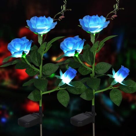 AIDUCHO Lumières De Fleur Solaire Rose Artificielles Lumières Led Solaires Décoratives Pour Extérieur Étanche Ip44 Pour Jardin Noël Extérieur Décoration, Patio, Arrière-Cour, Pelouse, Balcon (Blue, 2 