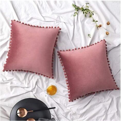 AIDUCHO Lot De 2 Taies D'oreiller Décoratives, Housses De Coussin En Velours Doux Pour Canapé, Chambre À Coucher, Voiture 45 X 45 Cm (18 X 18 Pouces) En Couleur Blush (1/5)
