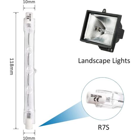 Ampoules Halogènes Linéaires R7s 118mm 300W, Dimmable Blanc Chaud 2700K 4500LM, 220V Projecteur à Double extrémité R7s pour Éclairage paysager, Lumière de travail de sécurité, 5 Pièces (1/6)