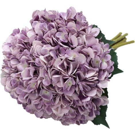 AIDUCHO Fleur D'hydrangea Artificielle De, 5 Pcs Simples Longues Soie Tige 6,3 Pouces Tête Hortensia Bouquets Pour Le Mariage, La Maison, Hôtel, Décoration De Fête, Arrangement Floral(Violet) (1/5)