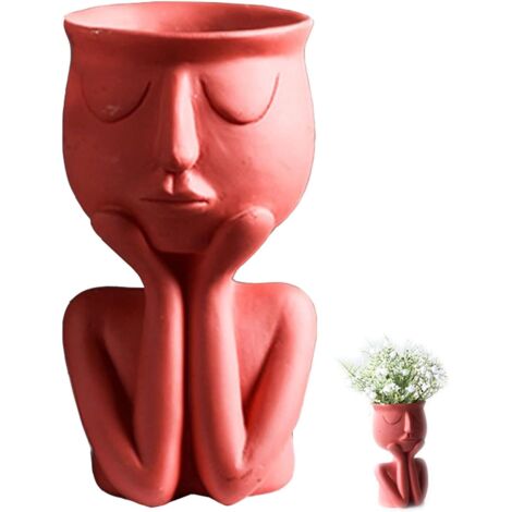AIDUCHO Visage Sculpture Pots De Fleurs Pot De Fleurs Visage Abstrait Vase Pot De Fleurs Nordique Vase À Fleurs En Résine Vase Minimaliste Nordique Portrait Créatif Flowerpot Tabletop Salon Décoration (1/5)