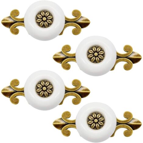 AIDUCHO 4 Pièces Poignée En Céramique Poignée De Porte Vintage Poignée D'armoire Classique Poignée De Tiroir Pour Cuisine Salon Chambre, Avec Vis De 2.5cm, Blanc