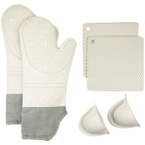 AIDUCHO Gants De Four Et Manique Silicone Anti Chaleur Gants De Cuisine , Antidérapant Résistant 230 °C Gants Coton Doublure, Parfait Pour Griller, La Cuisson, La Pâtisserie, Ensemble De 6 Pcs (1/5)