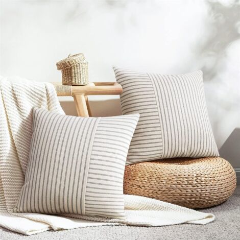 AIDUCHO Lot De 2 Housse Coussin 45 X 45 Housse De Coussin Coton Coton Coussin Canape Rayures Coussin Déco Bohème Coussin Canape Déco Pour Canapé Salon Chambre Coussins D'extérieur 45 X 45 Gris
