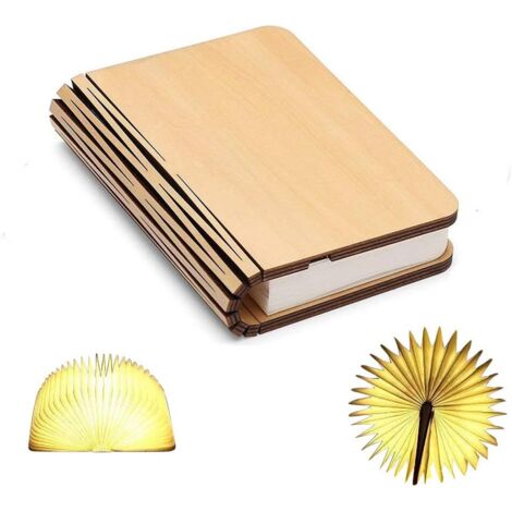 AIDUCHO Lampe De Livre En Bois, Mini Livre Pliant Lumière Usb Rechargeable Rechargeable Piles Au Lithium 1000mah Led Lampe De Table De Bureau Pour La Décoration, Cadeau D'anniversaire Blanc Chaud (1/5)