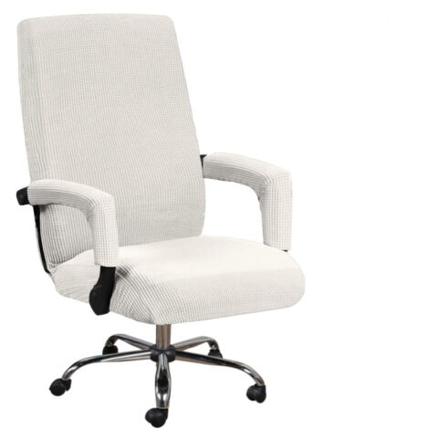 AIDUCHO Housse De Chaise De Bureau Avec Accoudoirs En Lycra Jacquard Antidérapant Souple Et Extensible Lavable En Machine, Polyester, (Grand, Blanc )
