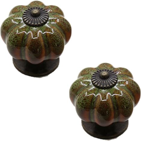 AIDUCHO Lot De 2 Poignées De Tiroir De Style Européen En Céramique Émaillée En Forme De Citrouille (Vert) (1/5)