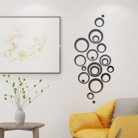 AIDUCHO 24 Pièces 3D Miroir Cercle Sticker Mural Autocollant Réglage Miroir Acrylique Amovible Sticker Mural Decal Maison Décoration Miroir Rond Mural Autocollant Miroir Sticker Rond, Noir (1/5)