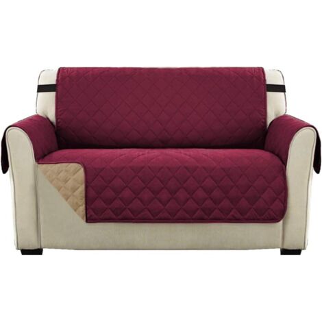AIDUCHO Housse Réversible Double Face Pour Canapé Matelassé, Luxury Extra, Doux, À L'eau Avec Sangles De Fixation Élastiques,(Canapé 2 Places, Marron Vin) (1/5)