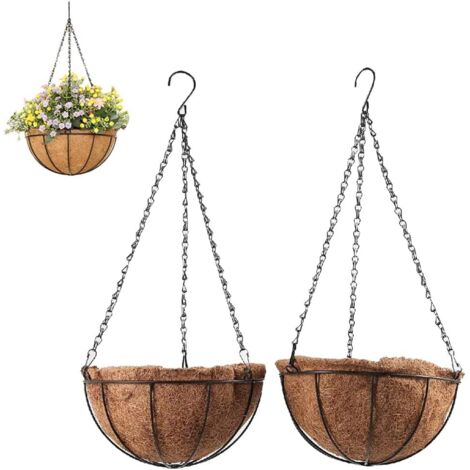 AIDUCHO 2 Pièces Panier De Fleurs À Suspendre En Métal, Panier De Fleurs À Suspendre En Fibre De Coco, Panier De Fleurs À Suspendre, Pour Culture Plantes D'intérieur Et D'extérieur 30 Cm