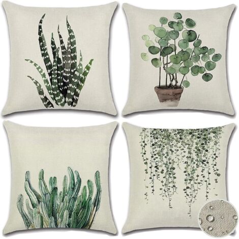 AIDUCHO Lot De 4 Housses De Coussin Décoratives, Étanches À Motif Floral Imprimé 45 X 45 Cm, Taie D'oreiller Double Face Pour Jardin, Extérieur, Patio, Banc, Canapé, Décoration D'intérieur (Plante 2) (1/5)