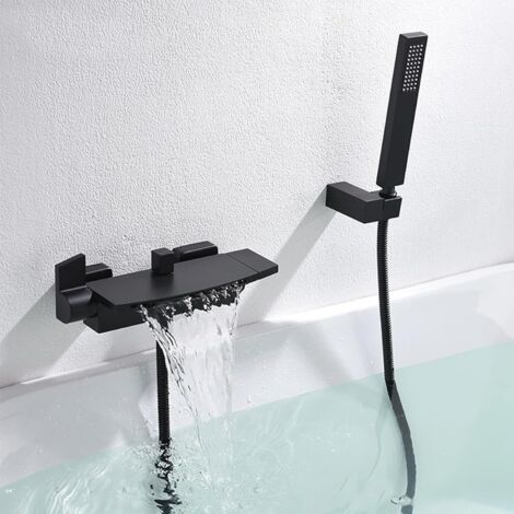 AIDUCHO Mitigeur Baignoire Noir Cascade Mural Robinet Baignoire Fixé Au Mur Pour Salle De Bains Robinet De Bain Avec Douche à Main Mitigeur De Bain (1/5)