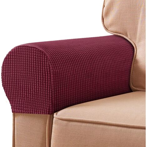 AIDUCHO Accoudoir Universel Protecteur, Repose-Bras En Fibres De Polyester Couvrant Le Canapé, Mieux Protéger Votre Bras De Canapé De L'usure Housse De Fauteuil Extensible(2pcs, Vin Rouge) (1/4)
