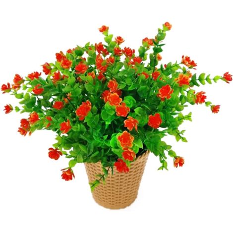 LangRay Fleurs d'eucalyptus Artificielles, Bouquet de Fleurs de Plantes Artificielles de Verdure, Fleurs de Décoration en Plastique pour Jardin/Maison/Mariage/Fête, 4 pièces(Rouge Coucher de Soleil) (1/5)