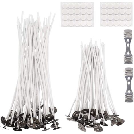 AIDUCHO Mèches De Bougie De Soja 200pcs Avec 2 Supports Métalliques Et 40pcs Points Collants Pour Bougie Diy (10,5cm Et 13,5cm) (1/5)
