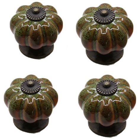AIDUCHO Lot De 4 Poignées De Tiroir De Style Européen En Céramique Émaillée En Forme De Citrouille (Vert) (1/5)
