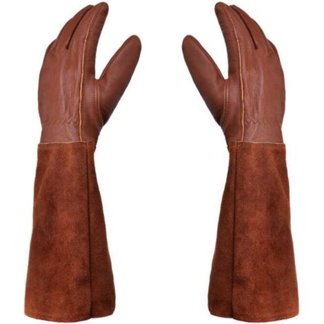 SVKBJROY Gants RONCIER - Paire de Gants de Jardinage - Protection Cuir - Gants de Jardinage pour les Épines et Ronces et Gants de Travail--Marron--M